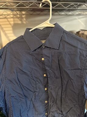 Michael Kors Men's Navy Polka Dot Button-Up Shirt L